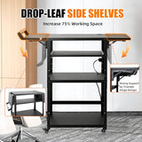 All-Steel AV Cart with Wheels and Power, Height Adjustable Media Workstation with Drop-Leaf Shelves for Projectors, Laptops & Printers