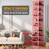 SpaceAid 9 Tier Rotating Shoe Rack Tower, Spinning Shoe Display Lazy Susan, Revolving 360 Shoe Rack Storage Round Carousel, Vertical Handbag Rotate Shoes Closet Organization (9-Tier Pink)