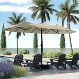 GREENVINES 15FT-Double-Sided-Patio-Umbrella-with-Base | Fiberglass Ribs | No Tilt |Large Outdoor Market Umbrellas | w/Crank Handle | Heavy Duty | for Poolside Garden Deck Backyard Beach | Tan