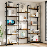 Shintenchi Triple Column 5 Tier Bookshelf, Industrial Large Bookcase Display Shelves
