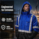 SRsafety Waterproof Security Rain Jacket, Blue Industrial Safety Coat for Men, Reflective Work Raincoat Gear, Windproof Hooded Utility Outerwear, 1-Piece Big and Tall Guard Uniform
