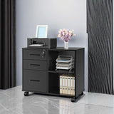 Panana 3 Drawer Office File Cabinets, Mobile Lateral Printer Stand with Open Storage Shelf, Rolling Filing Cabinet (Black)