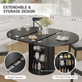 DHH 47"-63" Extendable Round Dining Table for 4–8 with Storage