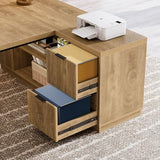 78" L Shaped Desk with Drawers, Large Executive Office Desk with File Cabinet and Shelves, Brown