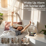 WILIT Bedside Lamp with Alarm Clock,Touch Lamp with Wireless Charger,Nightlight for Bedroom,Sunrise Wake-up Light,3-Grade (Wood Grain)