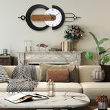 Anmotpe Modern Minimalist Wall Clocks,Black Metal & Wood Geometric Design Large Wall Clocks,Silent Non-Ticking Battery Operated,for Living Room Home Office Wall Art