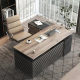 L Shaped Executive Standing Desk with Drawers, Large Modern Adjustable Heigh Home Office Desk w/File Cabinet