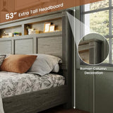 Ihanherry 54" Tall King Bed Frame with Farmhouse Roman Column Headboard