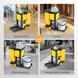 3-Shelf Commercial Cleaning Cart, Housekeeping Caddy with Locker,Wheeled with Yellow Vinyl Bag,