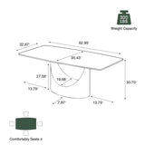 POVISON 63" Modern Dining Table for 4, Glossy White Dining Room Table, Sintered Stone Tabletop with Gray Carbon Steel Pedestal, 63 inch Rectangle Dining Table (Table Only)
