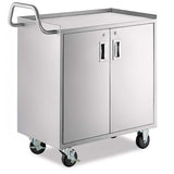 18" x 30" Stainless Steel Utility Cart with Enclosed Base and Locking Doors - Commercial NSF 3 Shelf Service Cart, Heavy-Duty Mobile Storage Cabinet for Kitchen, Catering, Restaurant Storage