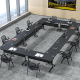 Modern Conference Table, Folding Conference Room Table with Rolling Wheels, Stackable Flip Top Mobile Training Table Modular Seminar Meeting Tables for Office