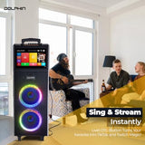 Dolphin KB-2100R Dual 10" Rechargeable Karaoke Speaker with Touchscreen Tablet - HDMI, Voice Modulation, Android & iOS Mirroring Includes 2 Wireless Microphones