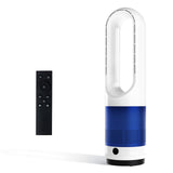NEWBULIG 22" Bladeless Tower Fan for Bedroom, 80°Oscillating Quiet Fan, 8 Speeds, 9H Timer, Remote Control & LED Display, Portable Design, Easy to Clean for Home, Office, Blue&White