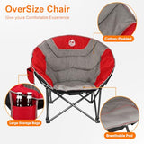 Northroad XXL Camping Moon Chair,Oversized Round Chair,Folding Padded Saucer w/Side Pocket,500lbs Capacity for Outdoor Hiking Fishing Picnic Lawn,Red&Grey