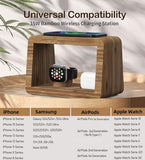 Bamboo Charging Station for Multiple Devices,15W Fast Wireless Charging Station with Nightlight, 3 Color & 4 Adjustable Brightness Compatible