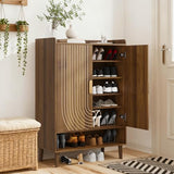 Smuxee Walnut Shoe Cabinet with Line Groove Design, 6-Tier Shoe Storage Cabinet with Adjustable Shelves, Freestanding Shoe Organizer Cabinet for Entryway, Hallway, Closet, Living Room