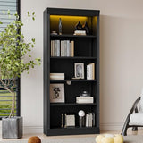 83.4" Tall Bookcase with LED Light, 5-Tier Wood Bookshelves with Adjustable Storage Shelves for Living Room Home Office