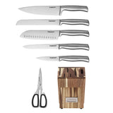 Cuisinart C77SS-7P Stainless Steel 7-Piece Prep Knife Set Acacia Block Precision Cut Blades, Ergonomic Handles