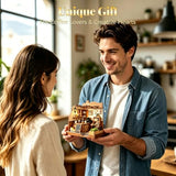 DIY Miniature House Kit for Beginners, Tiny Dollhouse Book Nook Kit Bookshelf Decor, 3D Wooden Puzzle, Gifts for Family Friends Adults Teens, Rustic Farmhouse Café