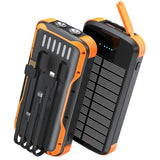 SOXONO Solar Charger Power Bank, PD 20W Fast Charging External Batter, 40000mAh Portable Phone Charger Built in 4 Cables with Dual Bright Flashlights for Camping, Hiking, and Outdoor Use