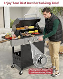 Aoxun 4-Burner Propane Grill with Side Burner, 49000 BTU Gas Grill, Stainless Steel Outdoor Grill with Cast Iron Grates，Black