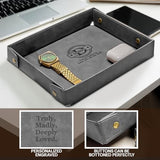 Engraved Father’s Day Leather Valet Tray – Personalized Leather Catch All with Custom Name – Men’s Valet Tray Organizer for Keys, Watches, and Jewelry – Unique Dad Gift from Daughter or Son - Grey