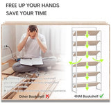 4NM No Assembly 6 Tiers Folding Bookshelf Storage Shelves Vintage Bookcase Standing Racks Study