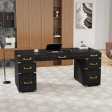 Merax 70" Extra-Large Classic and Traditional Executive Desk with Metal Edge Trim,Writing Desk with 2 File Drawers