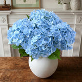 NINTYNINE Hydrangea Artificial Flowers, 4Pcs Real Touch Faux Hydrangea with Long Stem and Leaves, Lifelike Fake Flowers for Outdoor Planters Garden Porch Yard Home Decor, Wedding Bouquets, Light Blue