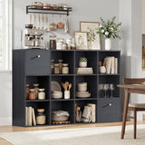 Cube Storage Organizer with 12 Open Shelf, Black Bookshelf with Storage Bins, Freestanding Book Case