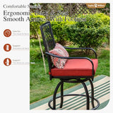 Sophia & William Outdoor Swivel Bar Stools Set of 4 Patio Bar Height Bistro Dining Chairs, All-Weather Patio Metal Furniture Set with Armrest and Red Cushion for Garden Lawn Backyard