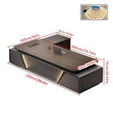 Modern L-Shaped Executive Desk with Drawers, Wooden Office Desk with Hidden Power Outlet
