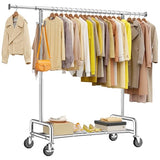 Heavy Duty Clothes Rack 75" Extra Wide, 450 LBS Clothing Rack with 4 Hooks, Lockable Wheels, Metal Garment Rack for Bedroom, Laundry Room, Commercial