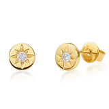 Carleen 14k Solid Yellow Gold Round Circle Diamond Star Burst Compass Stud Earrings For Women (0.12ct, I-J Color, SI2 Clarity)