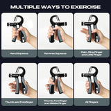 JTHEW Grip Strength Trainer - Adjustable Resistance 11-132lbs/5-60kg Hand Gripper & Forearm Strengthener Device with Smart Counter for Sports & Rehab (black grey, 5-60kg)