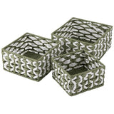OIAHOMY Storage Baskets Paper Rope Shelf Baskets, Handwoven Small Wicker Bins for Home, Set of 3-Green & White