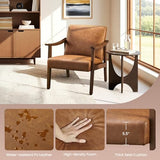 Yaheetech Faux Leather Accent Chair, Mid-Century Modern Armchair with Solid Wood Legs, Reading Leisure Chair with High Back