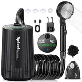 Portable Shower for Camping Essentials: 10,000 mAh Rechargeable Battery Powered Shower, IPX8 Waterproof Camp Shower Pump, 5-Speed Outdoor Shower with LED Display, Camping Gifts, Dog Bath, Hiking-Black