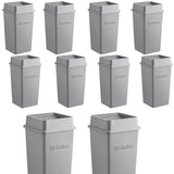 Getzi 10 Pack Gray 50 Gallon Large Commercial Garbage Bins with Lids, Durable Square Resin Trash Cans with Built-in Handles for Indoor Outdoor School, Cafeteria, Office and Facility Use