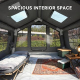 8㎡ Luxury Inflatable Camping Tent for 3–8 People, Dark Gray Tech-Cotton Fabric, 4-Season Family Inflatable House with Chimney Port and Transparent Skylight