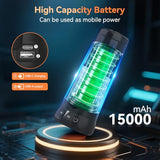 Dimgogo Rechargeable Camping Light with Stand 7 ft Max Height, 15000mAh Portable Cordless LED Work Light, 5500 Lumen 6500/4500/3500K Dimmable Emergency Flashlight with Detachable Tripod, Black