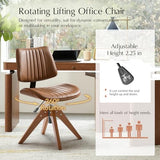 HULALA HOME Faux Leather Home Office Chair with Solid Wood Legs
