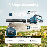 GEVEELIFE Leaf Blower Cordless, 650CFM & 3 Speed Levels, Electric Cordless Leaf Blower with 2 * 5.0Ah Battery Powered, Blue Blowers