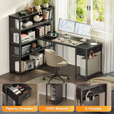 57 Inch L Shaped Gaming Computer Desk with Larger Open Cabinet, Reverisble Office Desk with Power Outlets