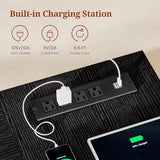 55.9 in Executive Desk with Power Outlets, Modern Home Office Desk with Storage Cabinet, Black (Storage Cabinet)