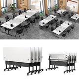 Modern Conference Table, Folding Conference Room Table with Rolling Wheels, Stackable Flip Top Mobile Training Table Modular Seminar Meeting Tables for Office,Conference Room,Classroom (6, W, 55in)