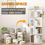 RUNSUNSPRI 4 Tier Rotating Bookshelf Tower, Spinning Bookshelf, Revolving 360° Bookcase Storage Round Carousel, White
