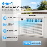 Antarctic Star 6,000 BTU Window Air Conditioner, Window AC Unit, Cools Rooms up to 250 Sq.Ft., 6 in 1 Modes Air Conditioner Window Unit with Remote Control, Easy to Install, Energy Saving, White