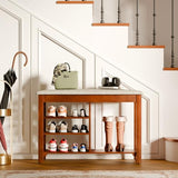FAGAGA Shoe Rack Bench, Solid Wood Entryway Bench with Cushion and Flip-Top Storage, Adjustable Shelf, Shoe Organizer Bench for Front Door Entrance, Hallway, Living Room, Mudroom (Beige, 31.5" L)